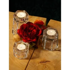 Kerzenhalter^German Crystal 3 Stück Teelicht Kerzenhalter Kerzenständer 5 cm Bleikristall Glas zweiseitig Nutzbar