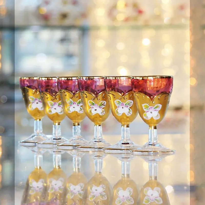 Likör & Wodkagläser|Farbige Gläser^Art Glass Aperitivbecher Red Queen 50 ml, Blau/Gold/Weiß, aus Glas