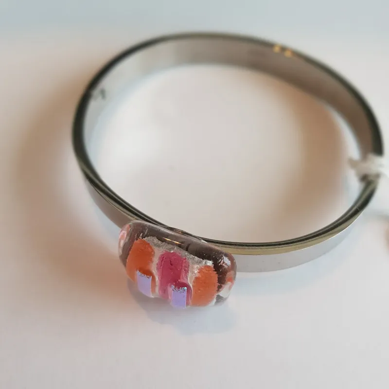 Armband|Fusing Glasschmuck^Cristalica Art Glass Armreif mit Glasstein Rosa Orange Fusing
