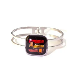 Armband|Fusing Glasschmuck^Art Glass Armreif mit Glasstein Rot Bronze Fusing