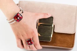 Armband|Fusing Glasschmuck^Art Glass Armreif mit Glasstein Rot Bronze Fusing