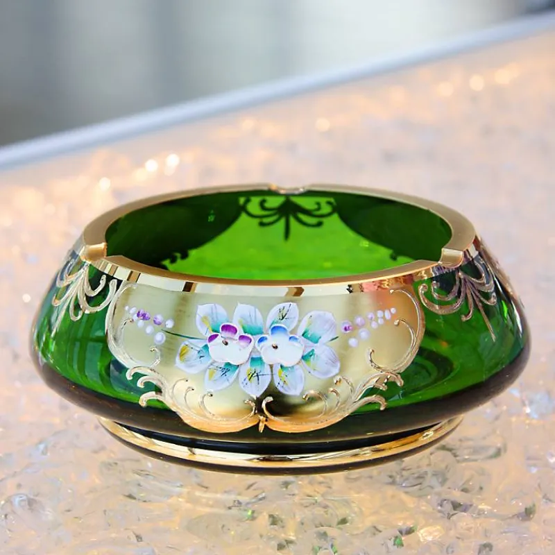 Männer|Aschenbecher^Art Glass Aschenbecher Green Queen 18 cm, Grün/Gold, aus Glas