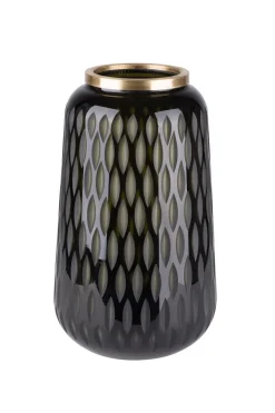 Einweihung|Vasen^Gift Company Blumenvase Glas mit Schliff Goldrand Olive 30cm