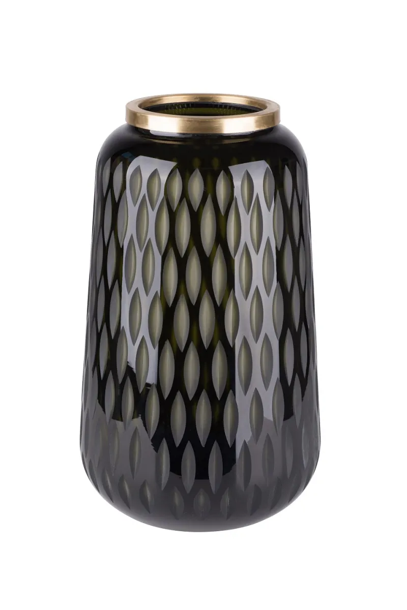 Einweihung|Vasen^Gift Company Blumenvase Glas mit Schliff Goldrand Olive 30cm