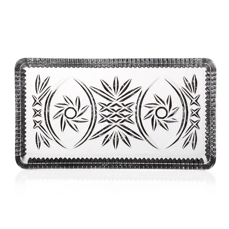 Butterdosen^Cristalica Butterplatte Schleuderstern Bleikristall 10x18cm Servierplatte Glasteller eckig