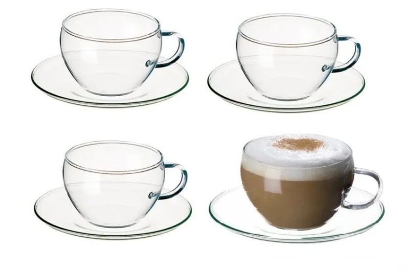 Tassen|Gläserset^Cristalica Cappuccinotasse mit Unterteller 4er Set