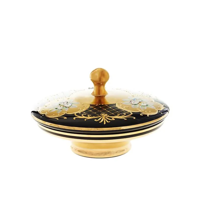 Dosen^Art Glass Dose mit Deckel Black Queen 22 cm, Gold/Braun, aus Glas