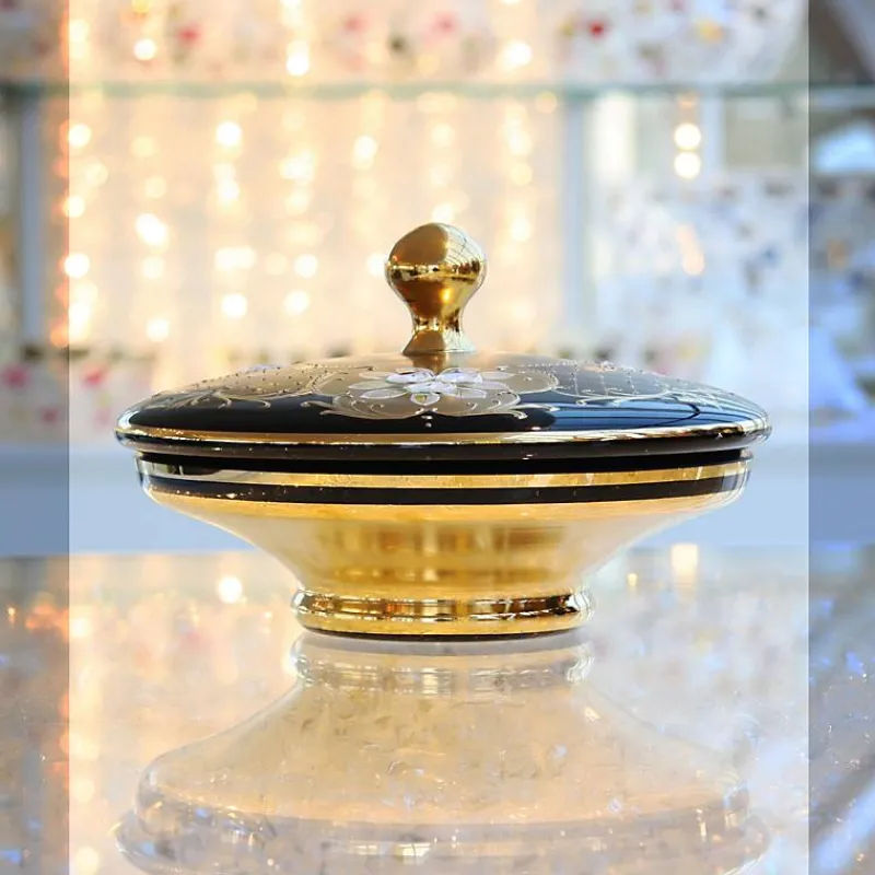 Dosen^Art Glass Dose mit Deckel Black Queen 22 cm, Gold/Braun, aus Glas