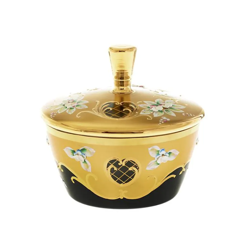 Dosen^Art Glass Dose mit Deckel Black Queen 16 cm, Gold/Braun, aus Glas