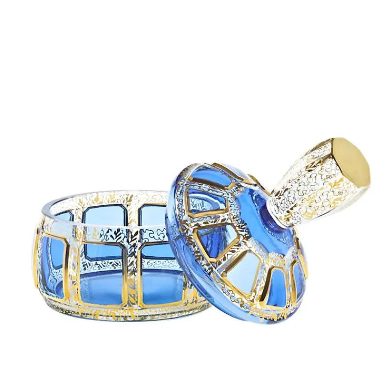 Dosen^Art Glass Dose mit Deckel Blue Queen 11,5 cm, Blau/Gold, aus Glas