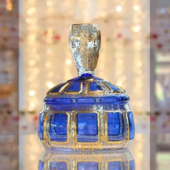 Dosen^Art Glass Dose mit Deckel Blue Queen 11,5 cm, Blau/Gold, aus Glas