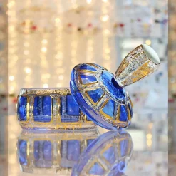 Dosen^Art Glass Dose mit Deckel Blue Queen 11,5 cm, Blau/Gold, aus Glas