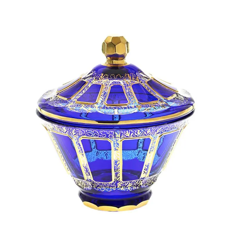 Dosen^Art Glass Dose mit Deckel Blue Queen 19 cm, Blau/Gold, aus Glas