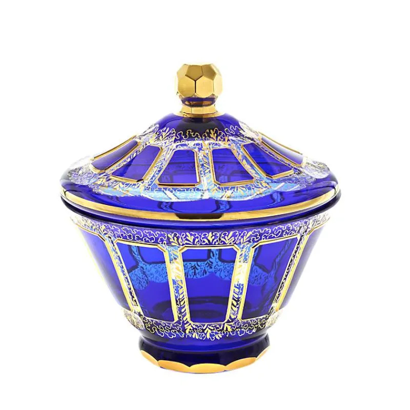 Dosen^Art Glass Dose mit Deckel Blue Queen 19 cm, Blau/Gold, aus Glas