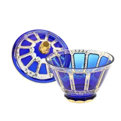 Dosen^Art Glass Dose mit Deckel Blue Queen 19 cm, Blau/Gold, aus Glas