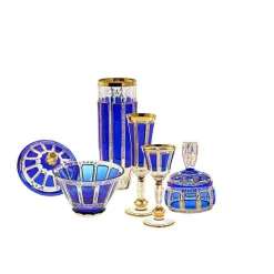 Dosen^Art Glass Dose mit Deckel Blue Queen 19 cm, Blau/Gold, aus Glas