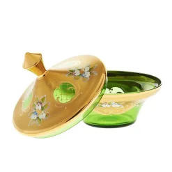 Dosen^Art Glass Dose mit Deckel Green Queen 15,5 cm, Grün/Gold, aus Glas