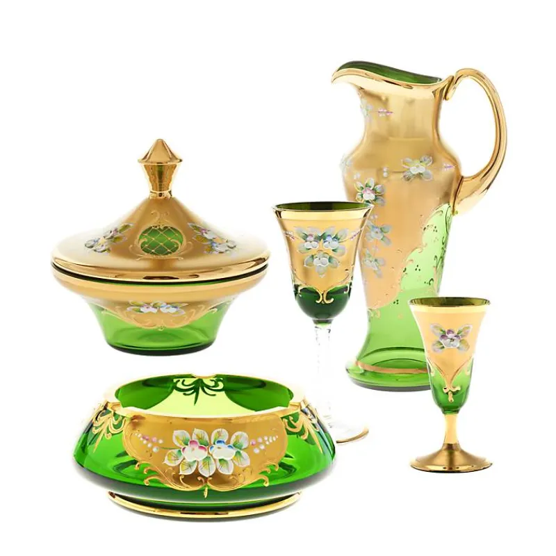 Dosen^Art Glass Dose mit Deckel Green Queen 15,5 cm, Grün/Gold, aus Glas