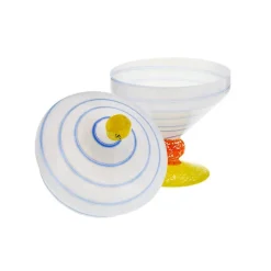 Ostern|Ostern^Art Glass Dose mit Deckel mit Ringen,Spiral Chaos 18,5cm, aus Glas