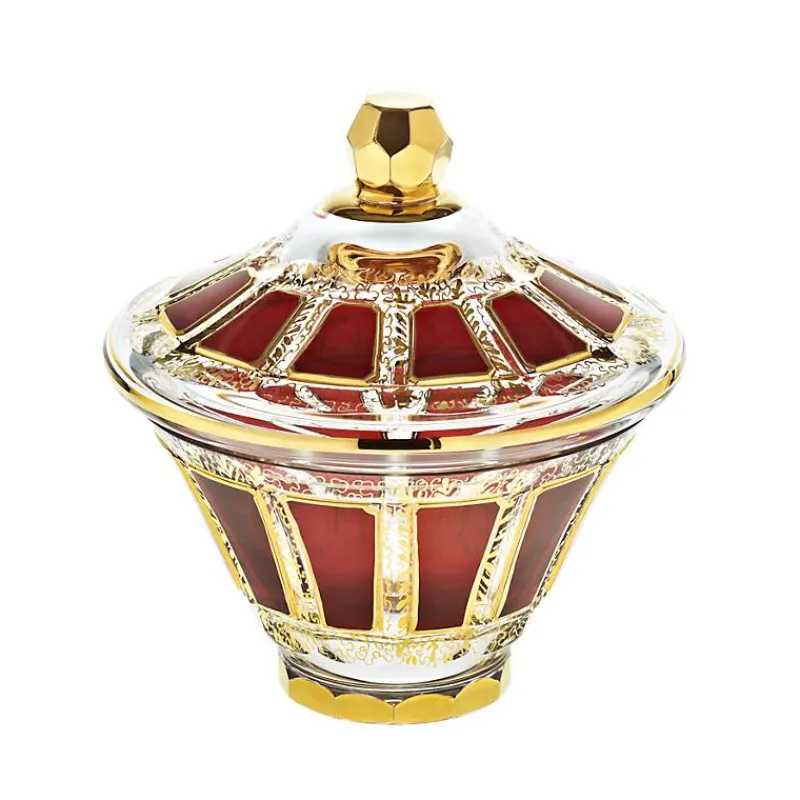 Dosen^Art Glass Dose mit Deckel Red Queen 18 cm, Rot/Gold, aus Glas