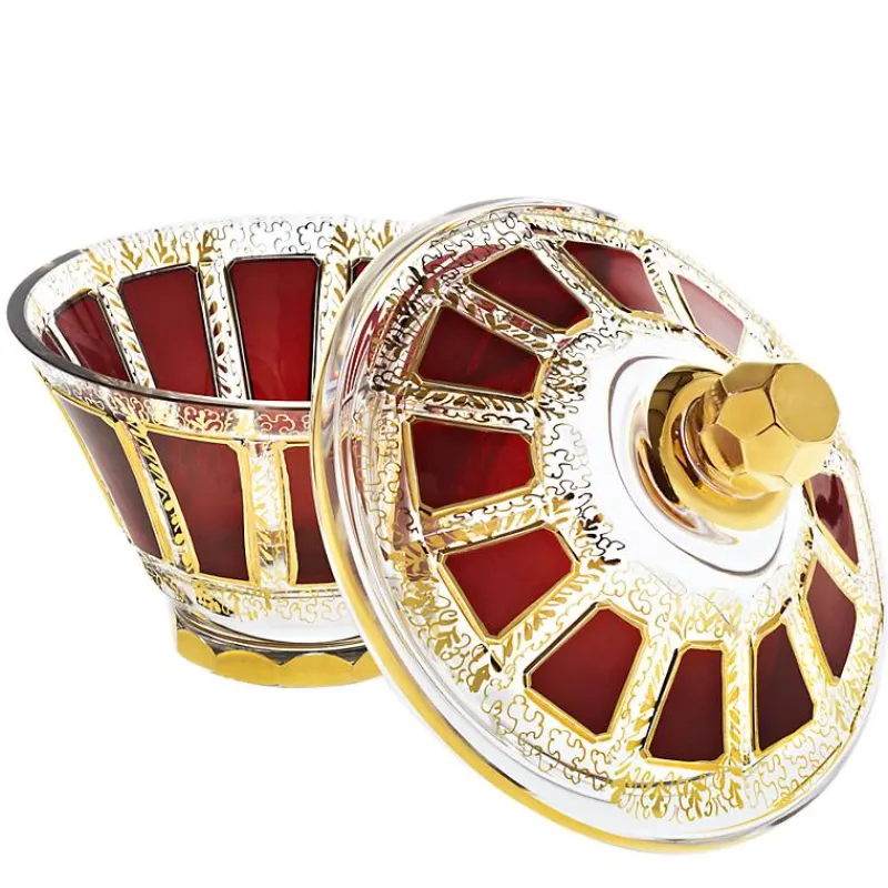 Dosen^Art Glass Dose mit Deckel Red Queen 18 cm, Rot/Gold, aus Glas