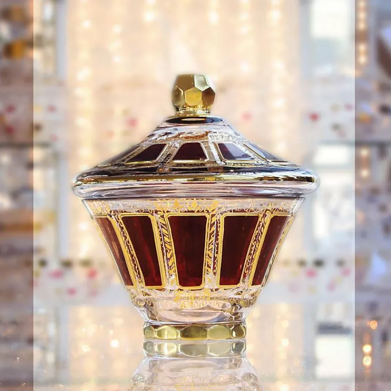 Dosen^Art Glass Dose mit Deckel Red Queen 18 cm, Rot/Gold, aus Glas