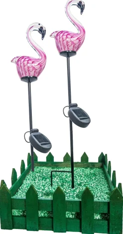 Frauen|Ostern^Cristalica 2er Set Glas Flamingo Pink Höhe ca. 15,5cm, Gartendeko mit Solarlicht & Stab 46cm Handarbeit mit Verpackung