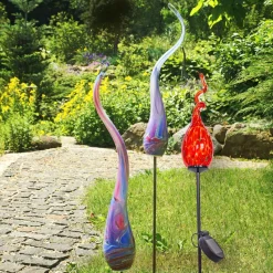 Ostern|Ostern^Cristalica 2er Set Glas Gartenspirale Rot/Orange/Gold Höhe ca. 23cm, Gartendeko mit Solarlicht & Stab 46cm Handarbeit mit Verpackung