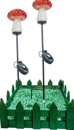 Ostern|Ostern^Cristalica 2er Set Glas Pilz Rot/Bunt Höhe ca. 12,5cm, Gartendeko mit Solarlicht & Stab 46cm Handarbeit mit Verpackung