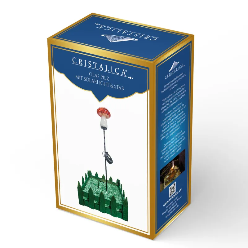 Ostern|Ostern^Cristalica 2er Set Glas Pilz Rot/Bunt Höhe ca. 12,5cm, Gartendeko mit Solarlicht & Stab 46cm Handarbeit mit Verpackung