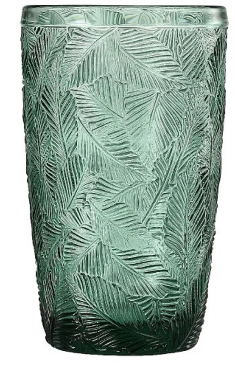 Longdrinkgläser^Cristalica 4er Set Longdrinkglas, Saftglas, Wasserglas Grün mit Gemischten Motive, ca. 380ml