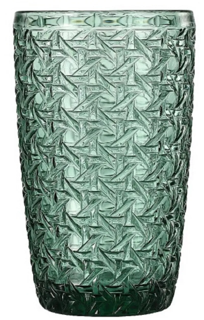 Longdrinkgläser^Cristalica 4er Set Longdrinkglas, Saftglas, Wasserglas Grün mit Gemischten Motive, ca. 380ml