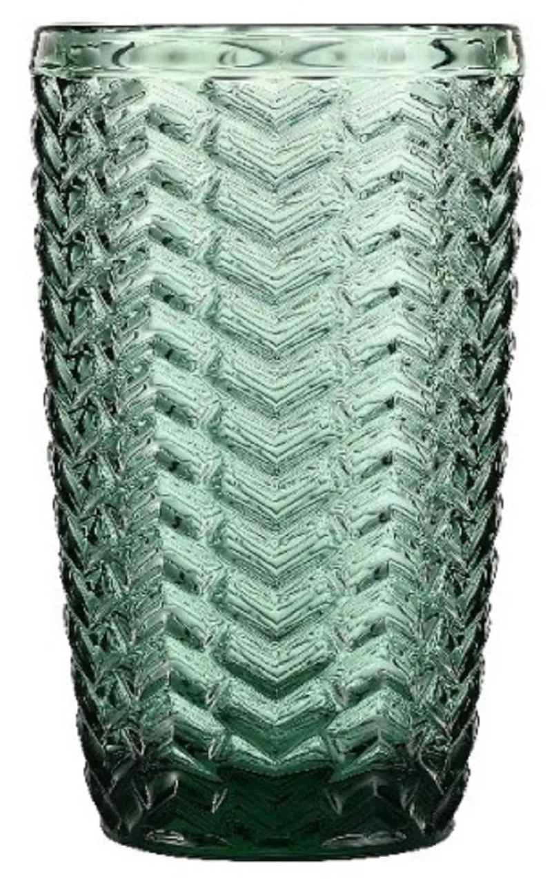 Longdrinkgläser^Cristalica 4er Set Longdrinkglas, Saftglas, Wasserglas Grün mit Gemischten Motive, ca. 380ml