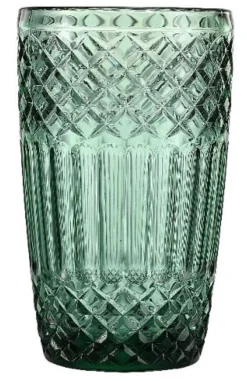 Longdrinkgläser^Cristalica 4er Set Longdrinkglas, Saftglas, Wasserglas Grün mit Gemischten Motive, ca. 380ml