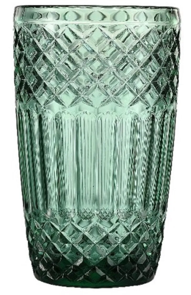 Longdrinkgläser^Cristalica 4er Set Longdrinkglas, Saftglas, Wasserglas Grün mit Gemischten Motive, ca. 380ml