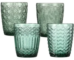 Saft- & Wassergläser^Cristalica 4er Set Trinkglas, Saftglas, Wasserglas Grün mit Gemischten Motive, ca. 300ml