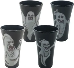 Kinder|Halloween^Cristalica 4er Set Trinkgläser mit Halloween Motiv, Schwarz/Weiß Höhe ca. 9,5cm