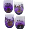 Kinder|Halloween^Cristalica 4er Set Trinkgläser mit Halloween Motiv, Lila Höhe ca. 12cm, 500ml