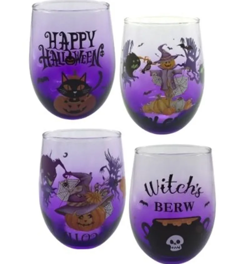 Kinder|Halloween^Cristalica 4er Set Trinkgläser mit Halloween Motiv, Lila Höhe ca. 12cm, 500ml