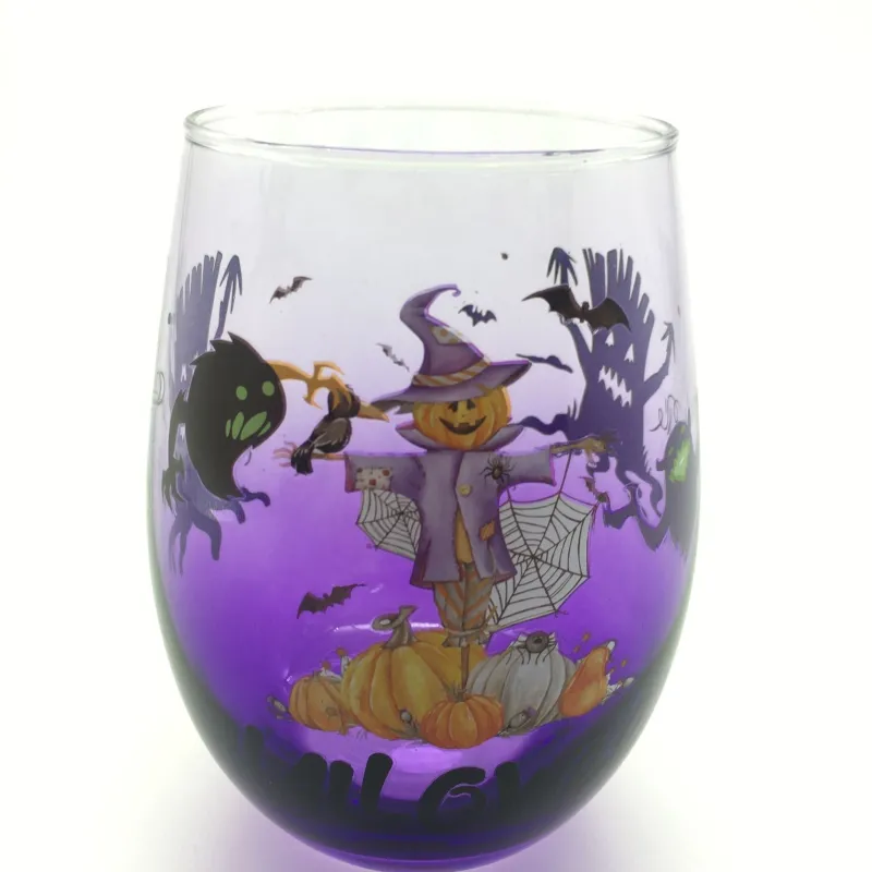 Kinder|Halloween^Cristalica 4er Set Trinkgläser mit Halloween Motiv, Lila Höhe ca. 12cm, 500ml