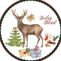 Teller & Platten|Kuchen & Torten^Cristalica 4er Set Weihnachtsteller mit Reh Motiv Keramik ca. 20,5cm Weiß/Rot/Grün