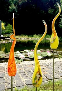 Kugeln & Zapfen^Cristalica GmbH Gartenskulptur Glasspirale 55cm orange inkl. Stab