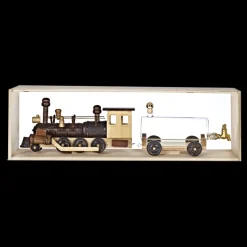 Männer|Jubiläum^Glaswaren sonstige Geschenkflasche Lokomotive Lok Eisenbahn Glas Holz Leer Geschenkverpackung 55,5 cm