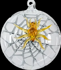 Halloween|Insekten^Cristalica Glas Hängekugel mit Spinne Gelb/Grau/Transparent Breite ca. 10,5cm, Fensterdeko Handarbeit