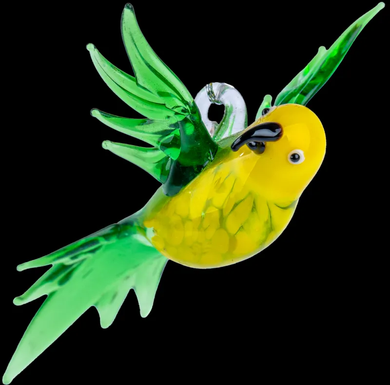 Kinder|Tiere & Figuren^Cristalica Glas Hängevogel Kanarienvogel Gelb/Grün Breite ca. 9,3cm, Fensterdeko Handarbeit