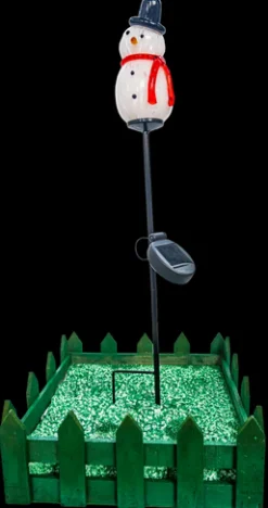 Weihnachten|Weihnachten^Cristalica Glas Schneemann Weiß/Rot/Schwarz Höhe ca. 15cm, Gartendeko mit Solarlicht & Stab 46cm Handarbeit ohne Verpackung