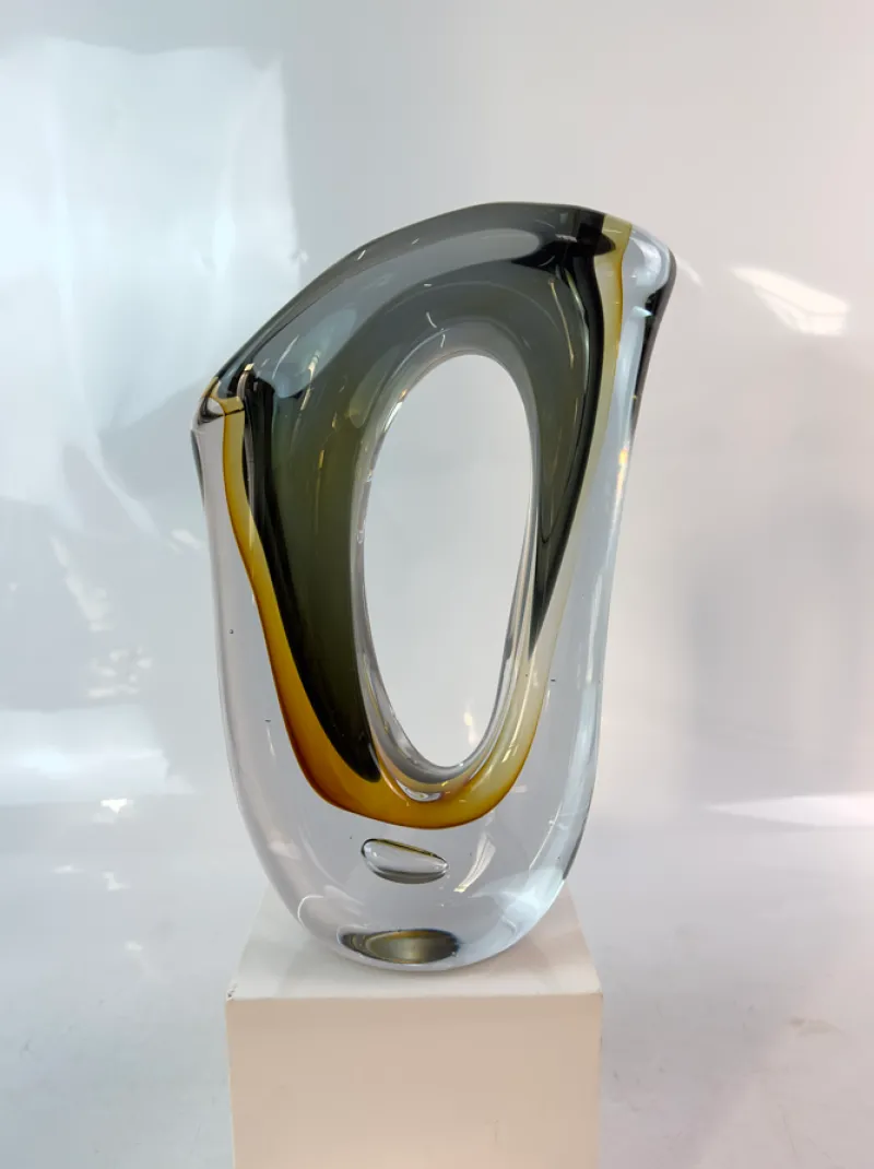 Vasen|Ostern^Cristalica Glas Vase Modern Höhe ca. 30cm Grau/Amber/Transparent Handarbeit