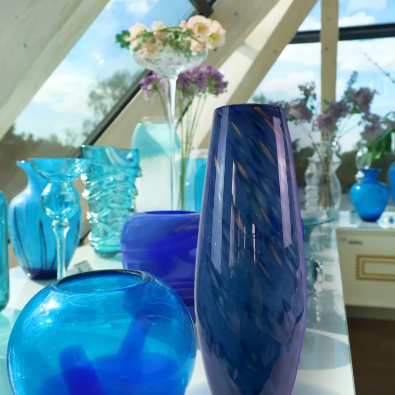 Vasen|Ostern^Cristalica Glas Vase Modern in Blau/Türkis Handarbeit