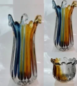 Vasen|Ostern^Cristalica Glas Vase, Schale Blau/Amber Handarbeit