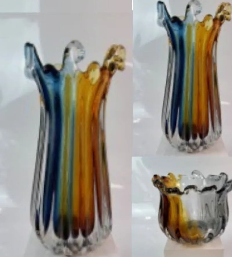 Vasen|Ostern^Cristalica Glas Vase, Schale Blau/Amber Handarbeit